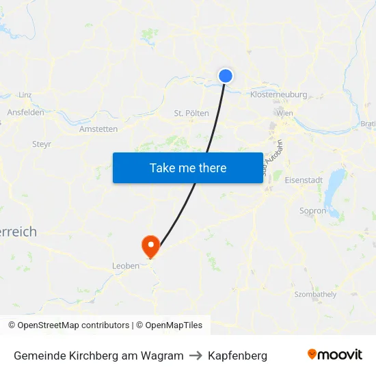 Gemeinde Kirchberg am Wagram to Kapfenberg map