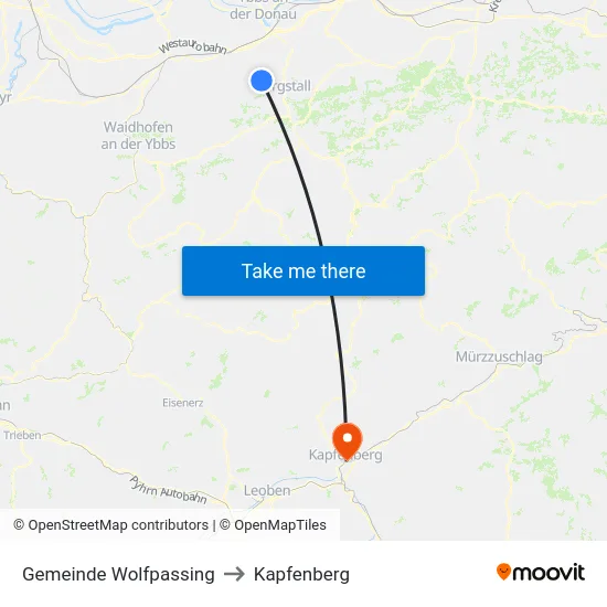 Gemeinde Wolfpassing to Kapfenberg map