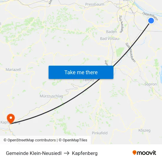 Gemeinde Klein-Neusiedl to Kapfenberg map