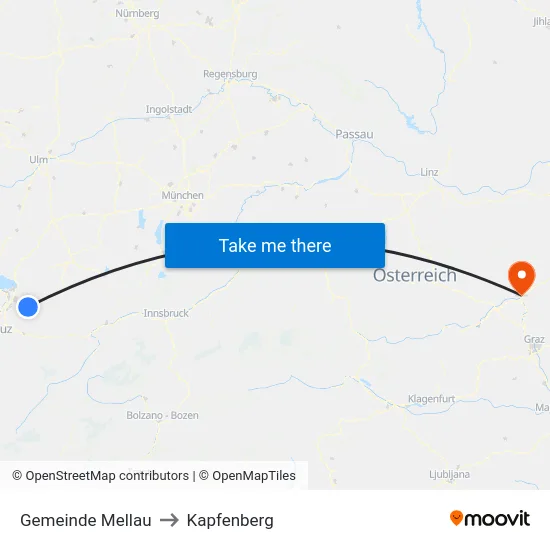 Gemeinde Mellau to Kapfenberg map