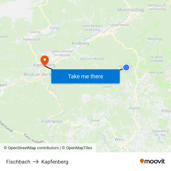 Fischbach to Kapfenberg map
