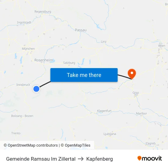 Gemeinde Ramsau Im Zillertal to Kapfenberg map