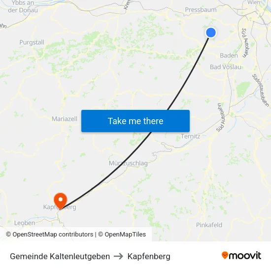 Gemeinde Kaltenleutgeben to Kapfenberg map