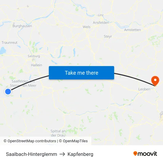 Saalbach-Hinterglemm to Kapfenberg map