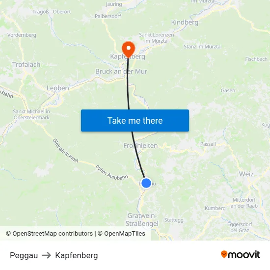 Peggau to Kapfenberg map