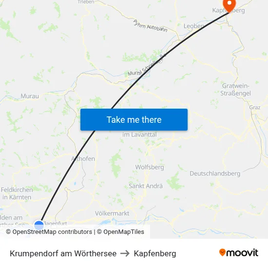Krumpendorf am Wörthersee to Kapfenberg map