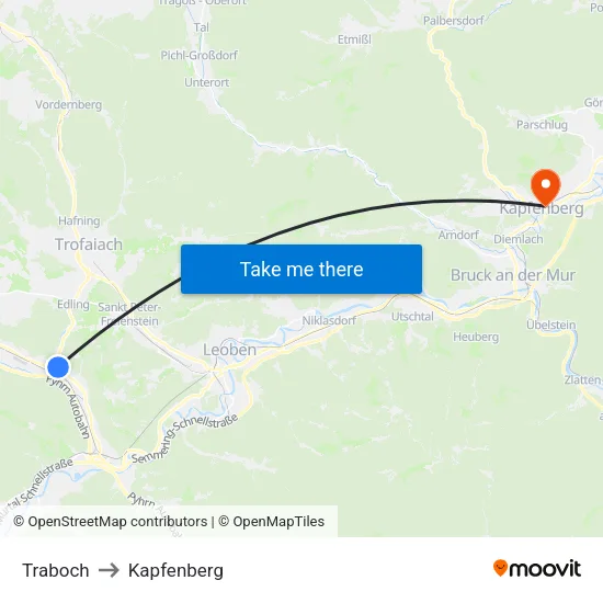 Traboch to Kapfenberg map