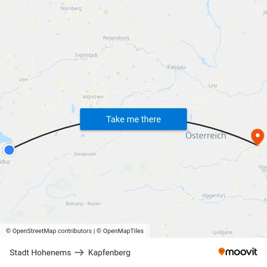 Stadt Hohenems to Kapfenberg map
