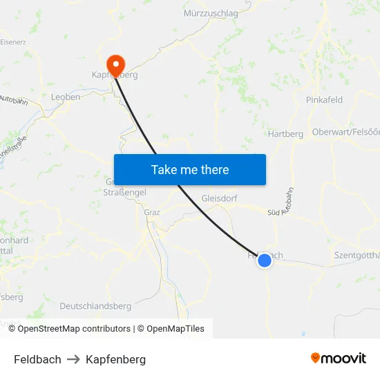 Feldbach to Kapfenberg map