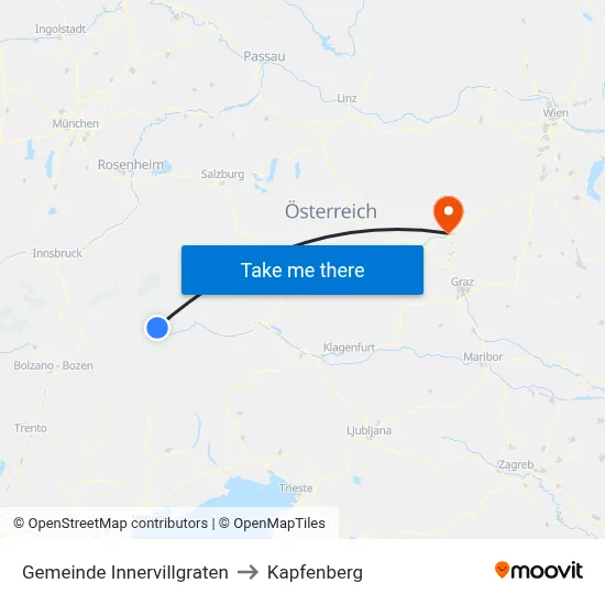 Gemeinde Innervillgraten to Kapfenberg map