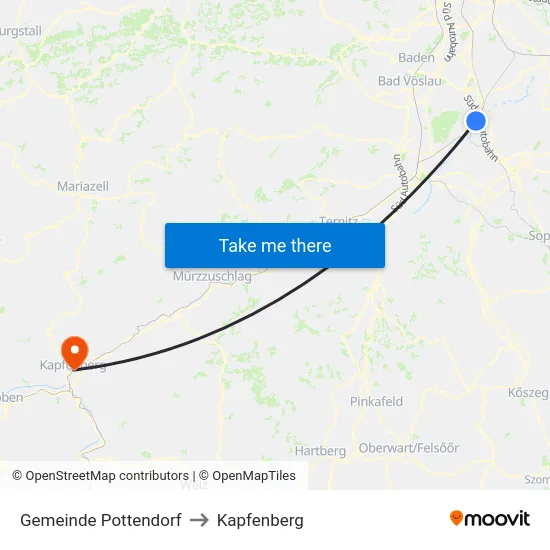 Gemeinde Pottendorf to Kapfenberg map