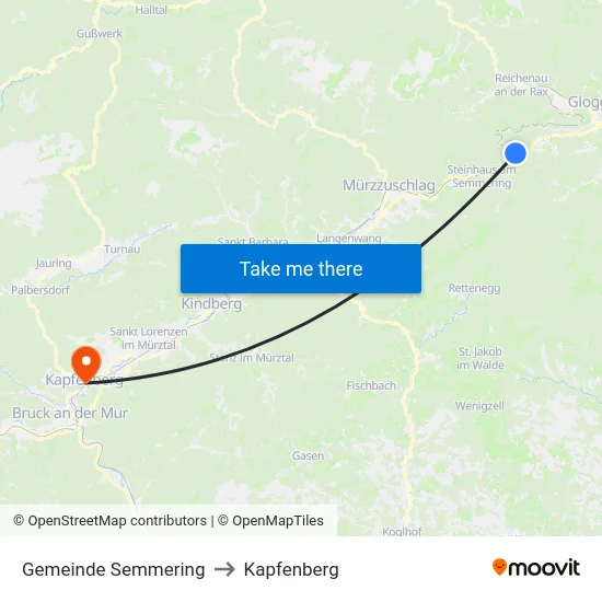 Gemeinde Semmering to Kapfenberg map