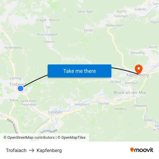 Trofaiach to Kapfenberg map