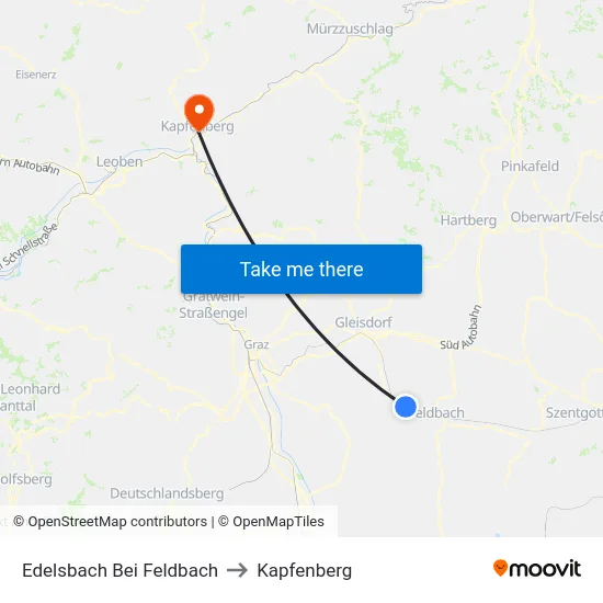 Edelsbach Bei Feldbach to Kapfenberg map