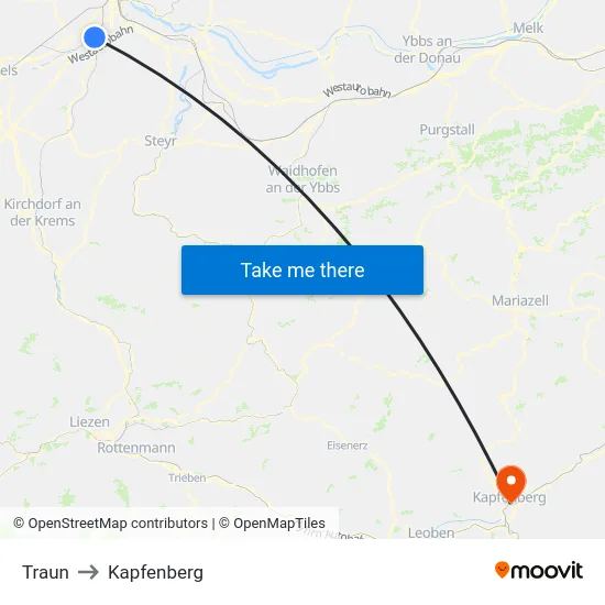 Traun to Kapfenberg map