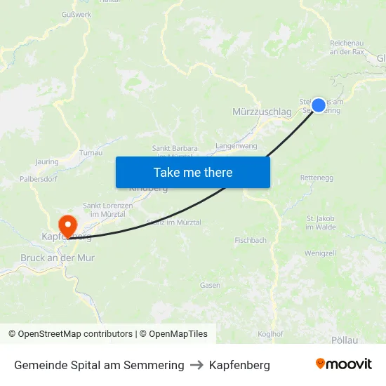 Gemeinde Spital am Semmering to Kapfenberg map