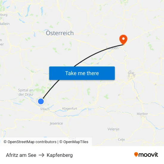 Afritz am See to Kapfenberg map