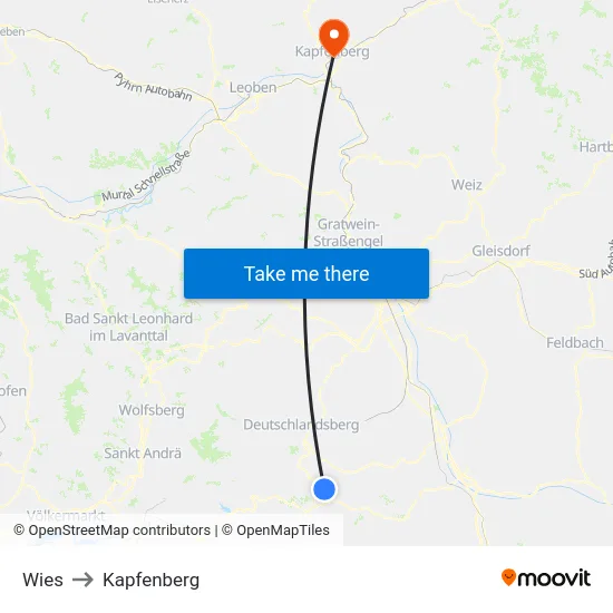 Wies to Kapfenberg map