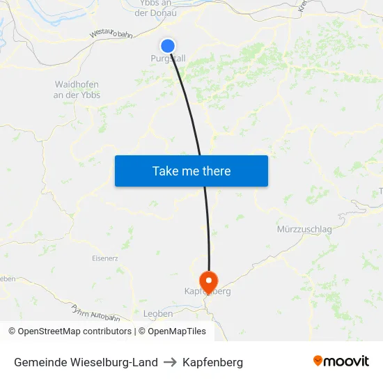 Gemeinde Wieselburg-Land to Kapfenberg map
