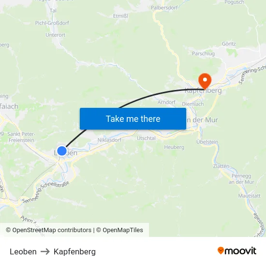 Leoben to Kapfenberg map