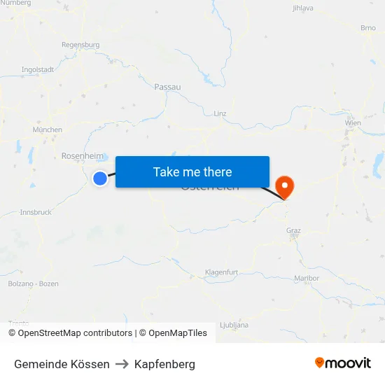 Gemeinde Kössen to Kapfenberg map