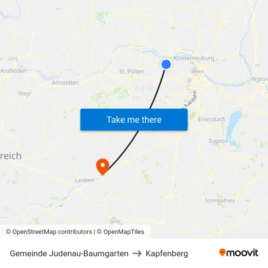 Gemeinde Judenau-Baumgarten to Kapfenberg map