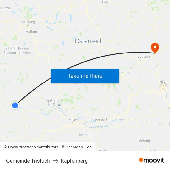 Gemeinde Tristach to Kapfenberg map