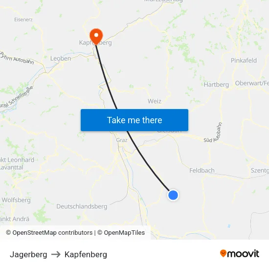 Jagerberg to Kapfenberg map