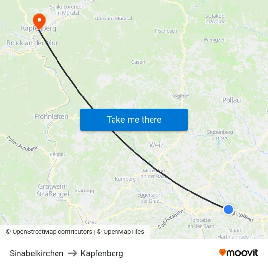 Sinabelkirchen to Kapfenberg map