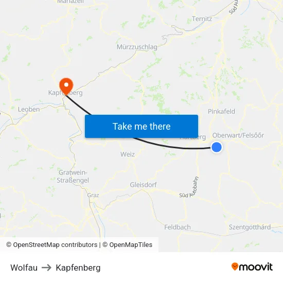 Wolfau to Kapfenberg map
