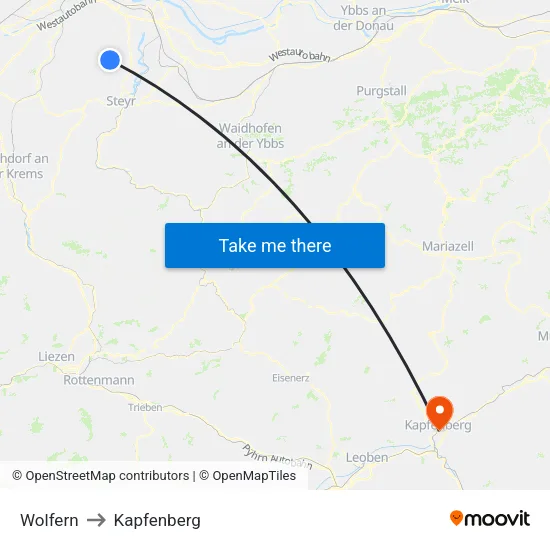 Wolfern to Kapfenberg map