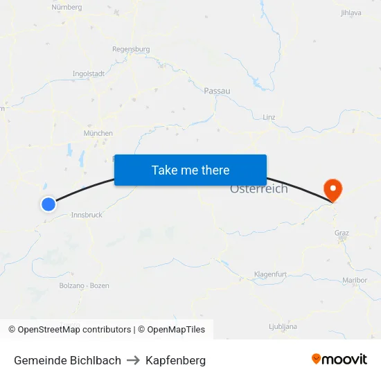 Gemeinde Bichlbach to Kapfenberg map