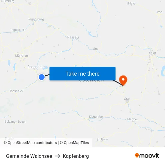 Gemeinde Walchsee to Kapfenberg map