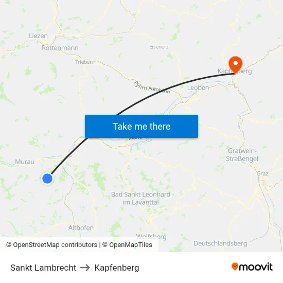 Sankt Lambrecht to Kapfenberg map