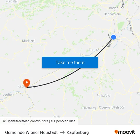 Gemeinde Wiener Neustadt to Kapfenberg map