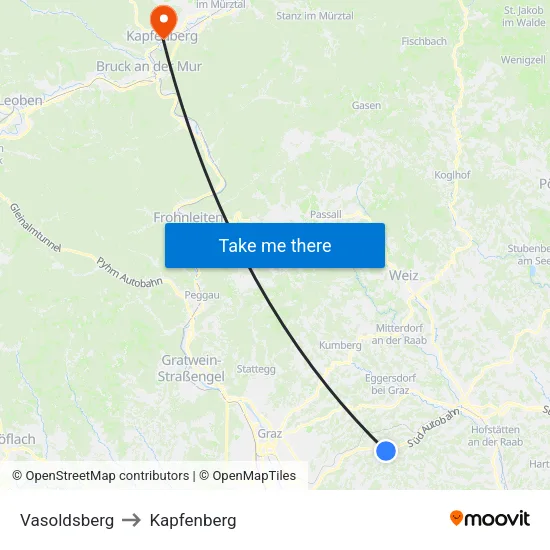 Vasoldsberg to Kapfenberg map
