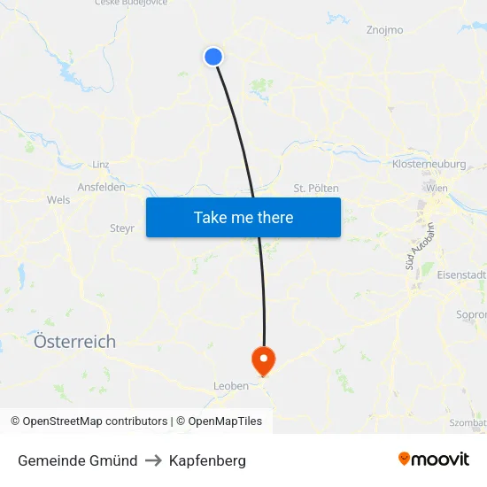 Gemeinde Gmünd to Kapfenberg map