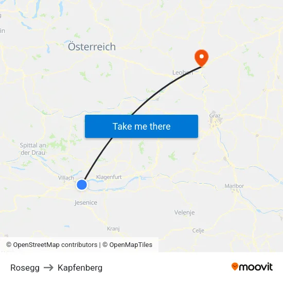 Rosegg to Kapfenberg map