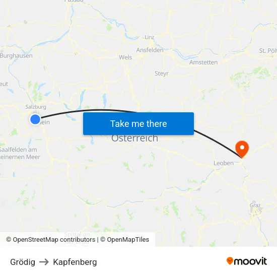 Grödig to Kapfenberg map