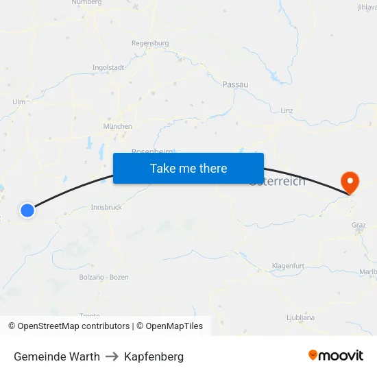 Gemeinde Warth to Kapfenberg map