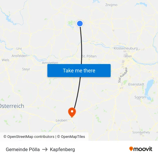 Gemeinde Pölla to Kapfenberg map