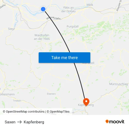 Saxen to Kapfenberg map