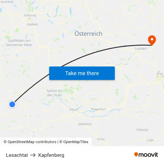 Lesachtal to Kapfenberg map