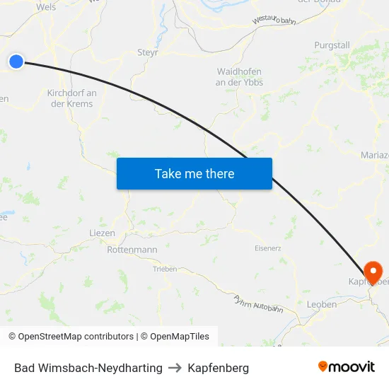 Bad Wimsbach-Neydharting to Kapfenberg map