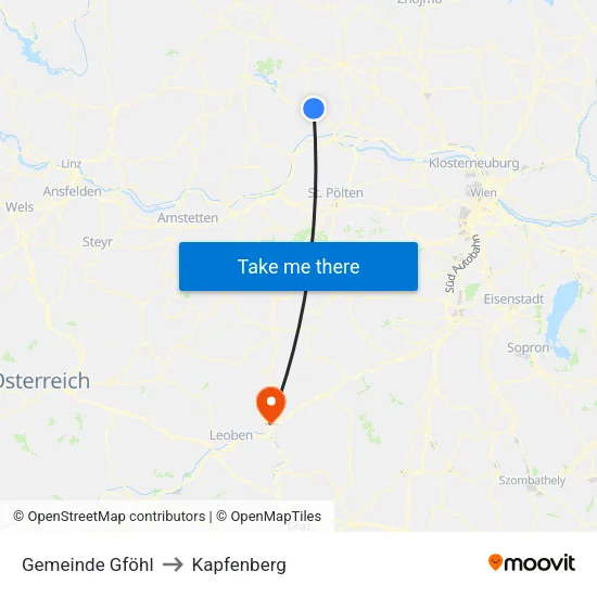 Gemeinde Gföhl to Kapfenberg map