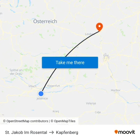 St. Jakob Im Rosental to Kapfenberg map