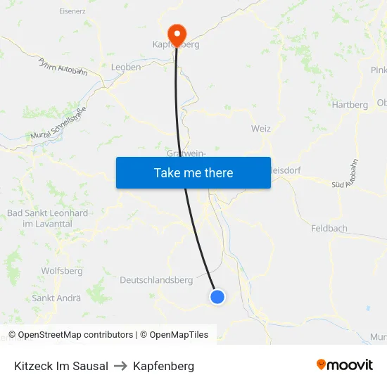 Kitzeck Im Sausal to Kapfenberg map