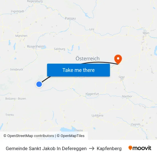 Gemeinde Sankt Jakob In Defereggen to Kapfenberg map
