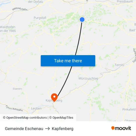 Gemeinde Eschenau to Kapfenberg map