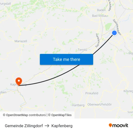 Gemeinde Zillingdorf to Kapfenberg map
